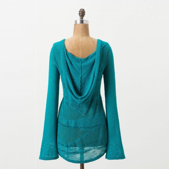 Yellow Bird Anthropologie turquoise knit Patched Heather Hoodie - Picture 2 of 10